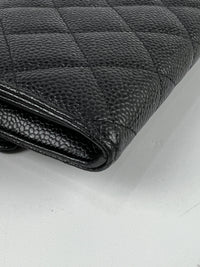 A50096 Classic Quilted Long Flap Wallet Black Caviar GHW