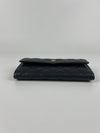 A50096 Classic Quilted Long Flap Wallet Black Caviar GHW