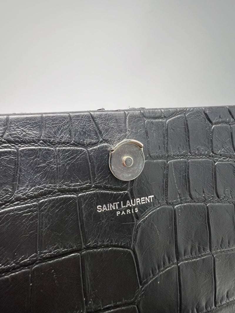 Kate Small Tassel in Black Croc Embossed Leather 354119 CS30E