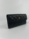 A50096 Classic Quilted Long Flap Wallet Black Caviar GHW