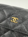 A50096 Classic Quilted Long Flap Wallet Black Caviar GHW