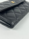 A50096 Classic Quilted Long Flap Wallet Black Caviar GHW