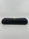 A50096 Classic Quilted Long Flap Wallet Black Caviar GHW