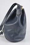 Vintage Navy Grained Leather Drawstring Bucket Bag GHW