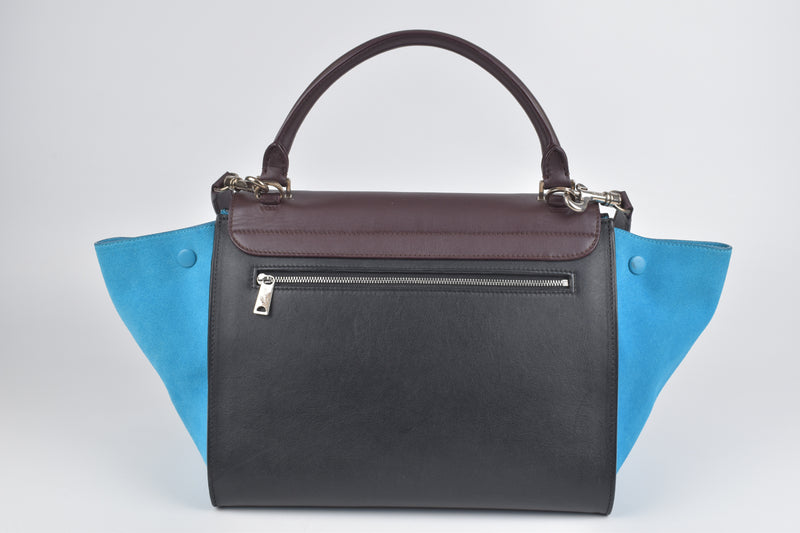 Turquoise Tricolor Calfskin/Suede Leather Small Trapeze Bag