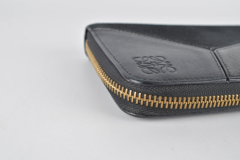 Black Calfskin/Suede Puzzle Leather Long Zippy Wallet