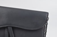 Black Ultramatte Calfskin Long Saddle Flap Wallet with Chain