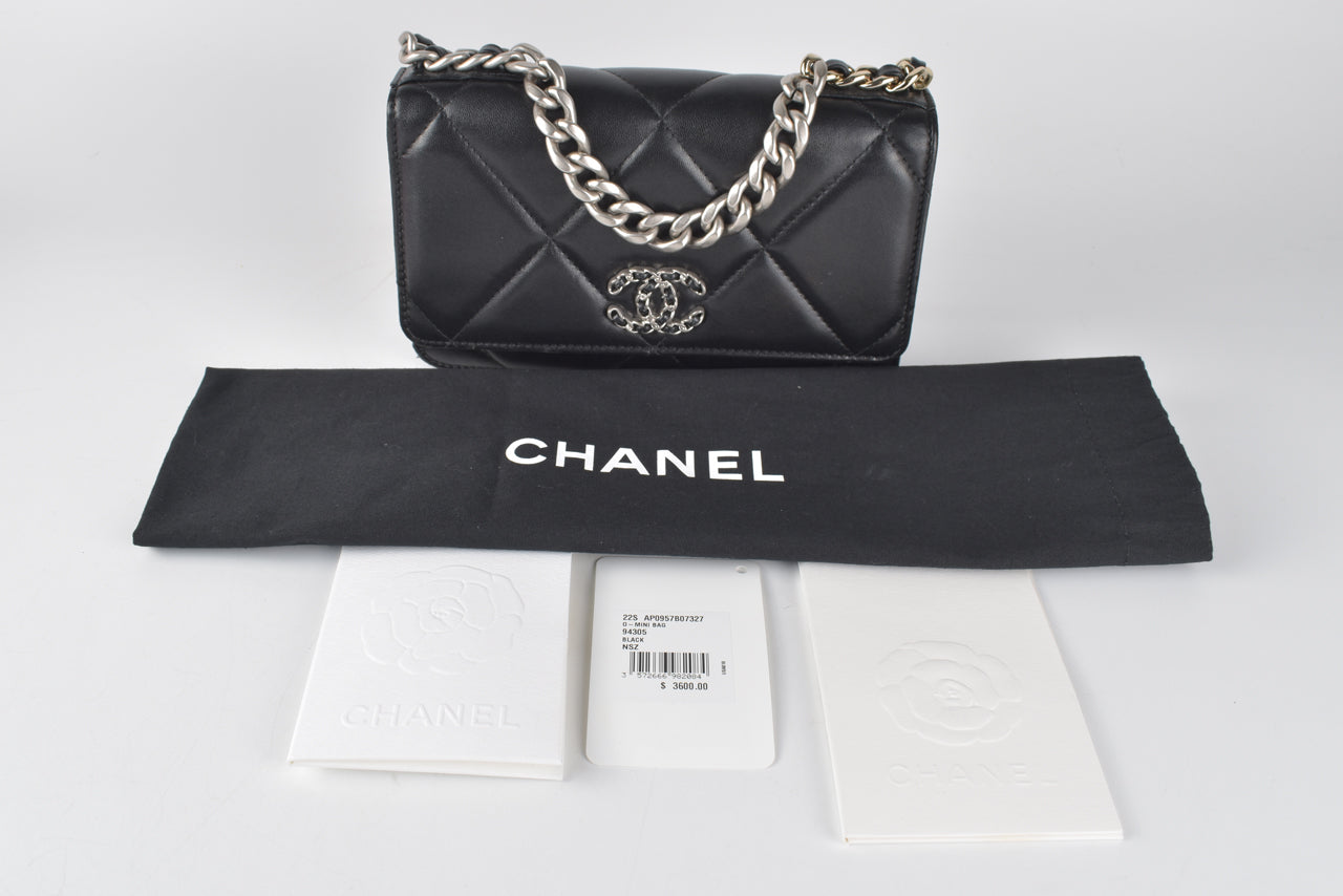 Chanel 19 AP0957 Black Lambskin Wallet on Chain
