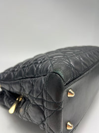 Black Cannage Quilted Lambskin Soft Shopping Tote Bag