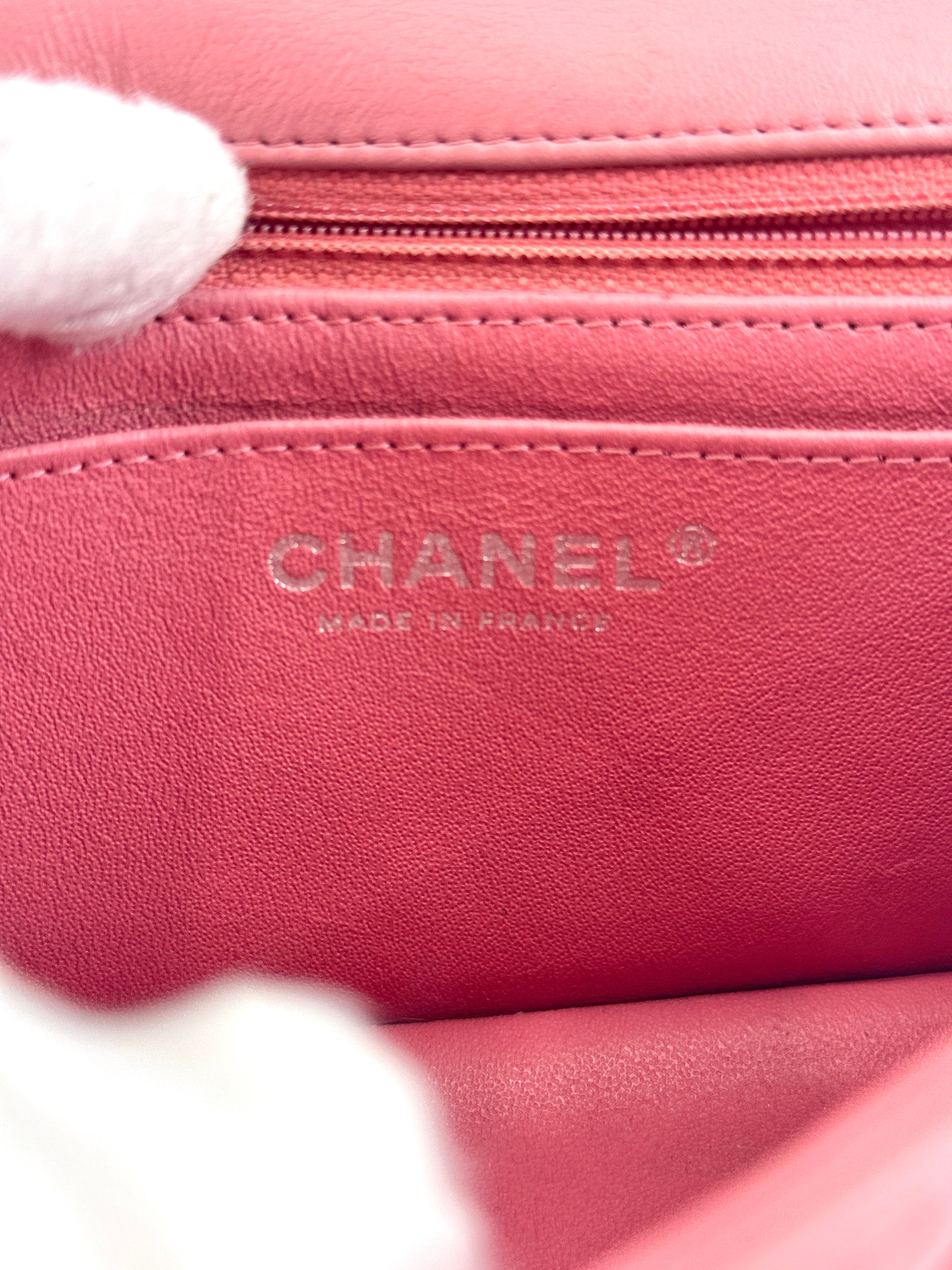 A69900 Pink Mini Classic Rectangular Quilted Lambskin Flap Bag in SHW