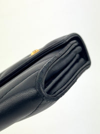 Lambskin Chevron Quilted Medallion Gusset Wallet Black