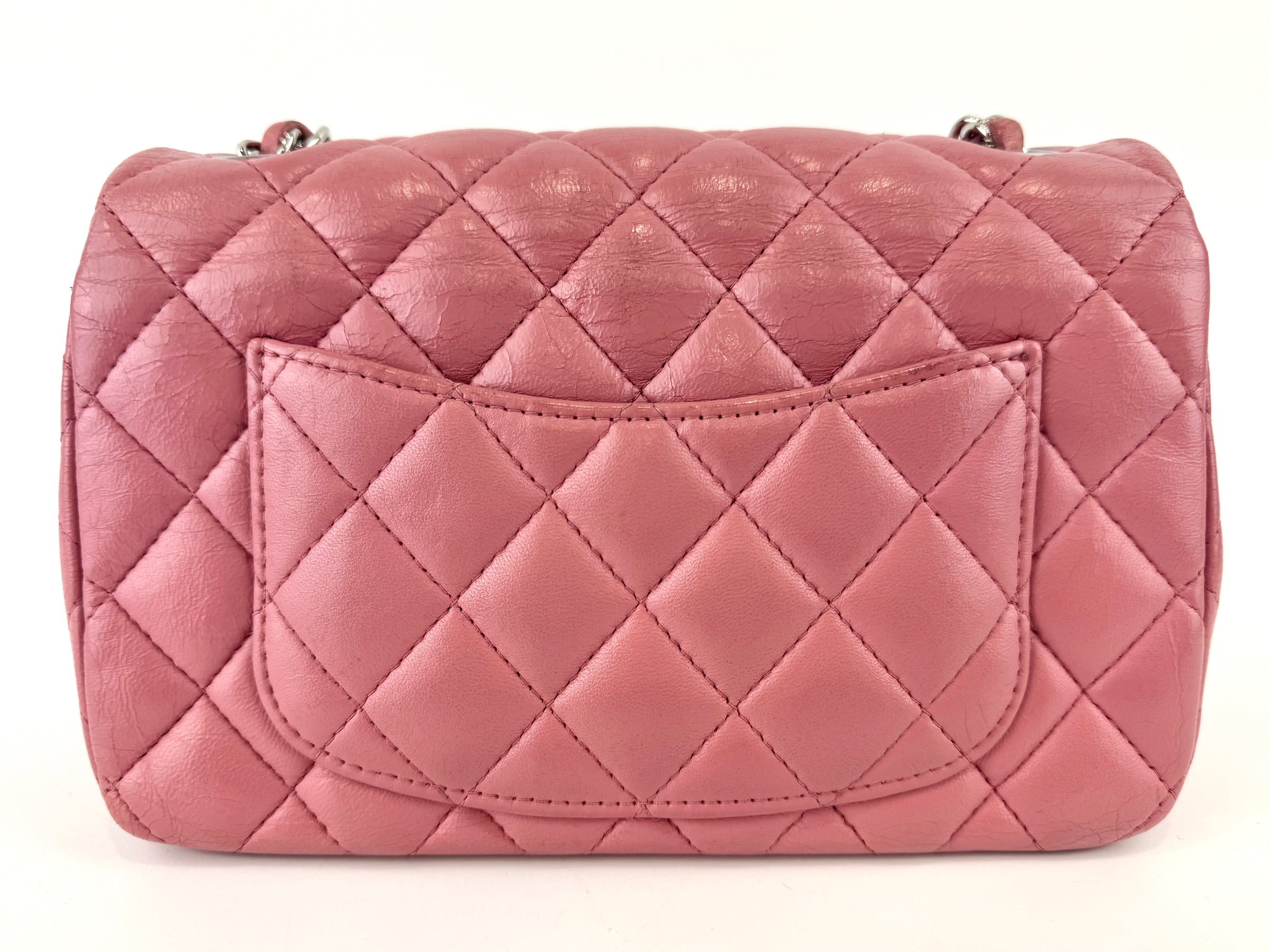 A69900 Pink Mini Classic Rectangular Quilted Lambskin Flap Bag in SHW