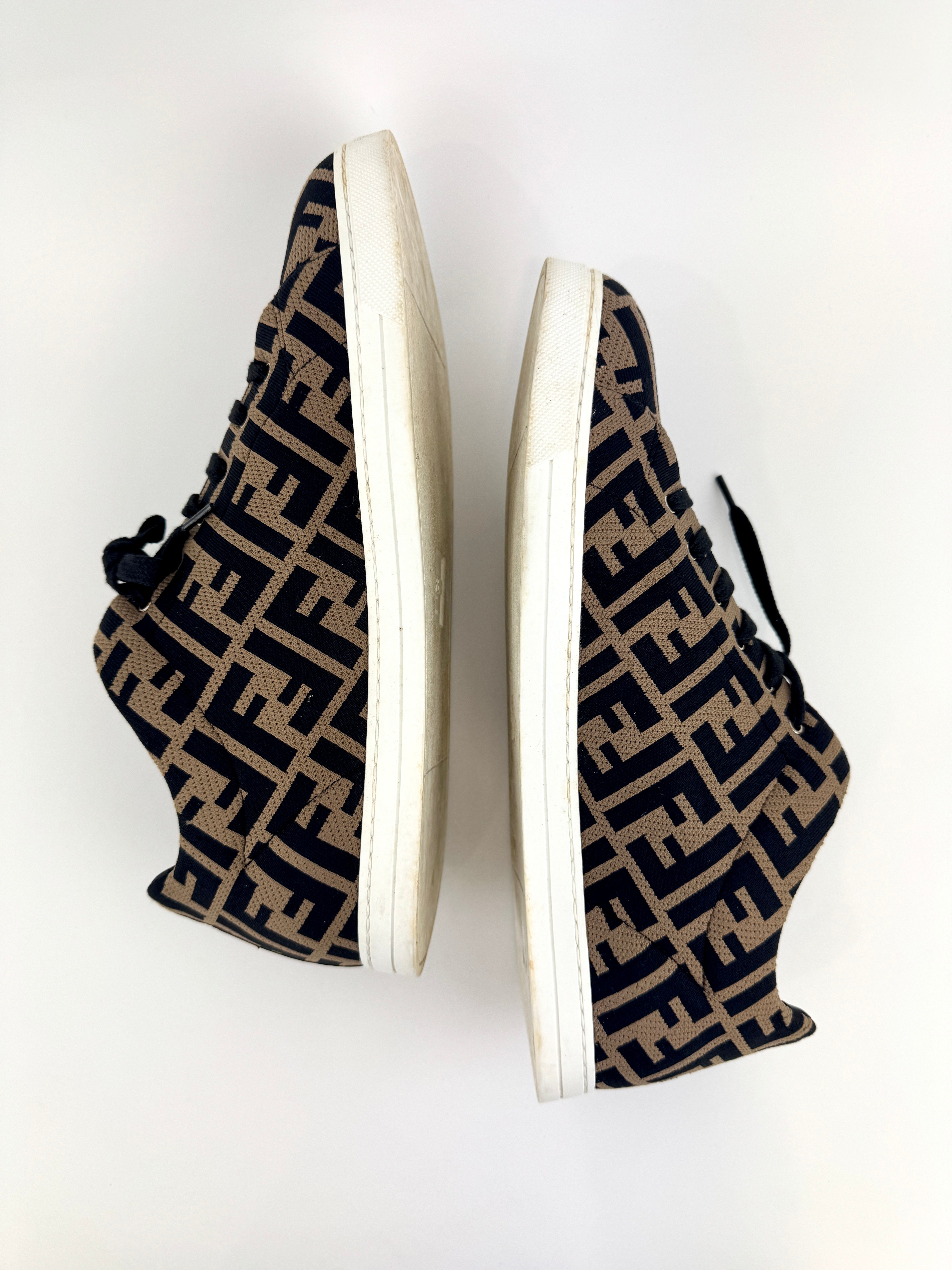Fendi FF Motif Lace-Up Low Sneaker Almond Black Size US 9 | Glampot