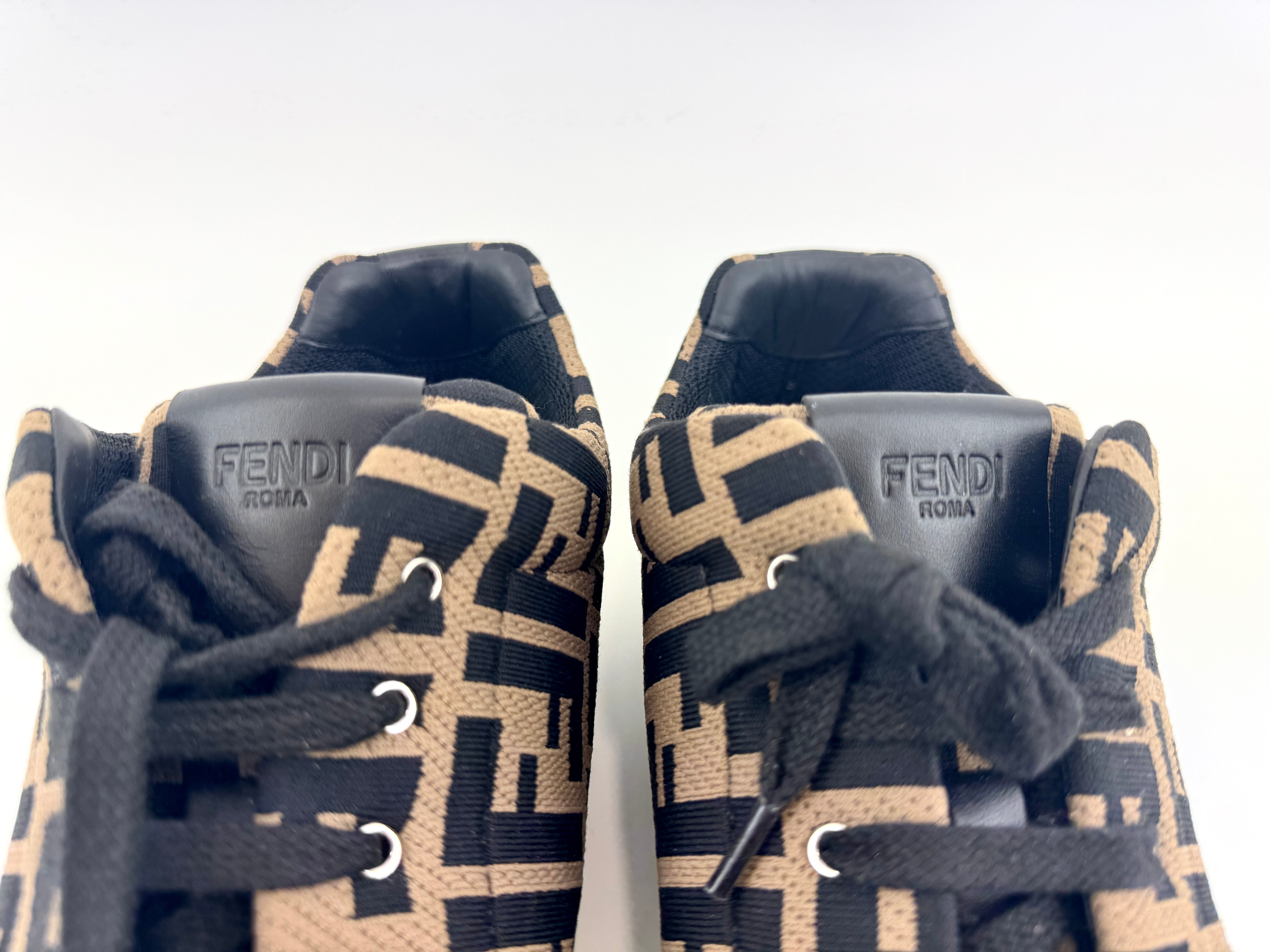 Fendi FF Motif Lace-Up Low Sneaker Almond Black Size US 9 | Glampot