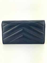 Lambskin Chevron Quilted Medallion Gusset Wallet Black