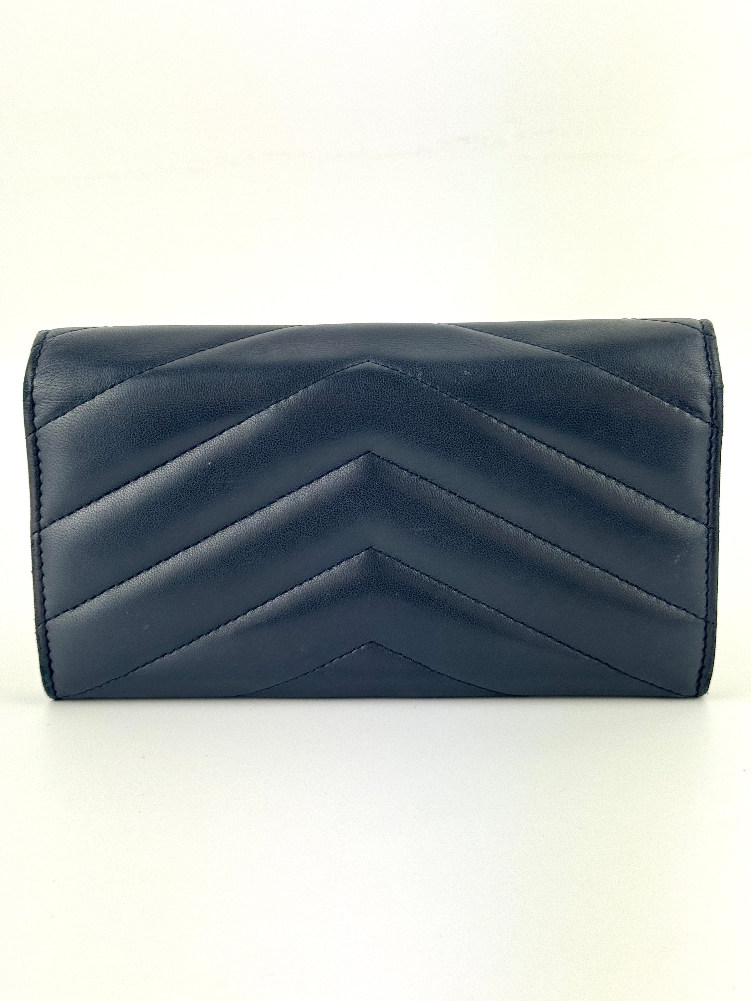 Lambskin Chevron Quilted Medallion Gusset Wallet Black