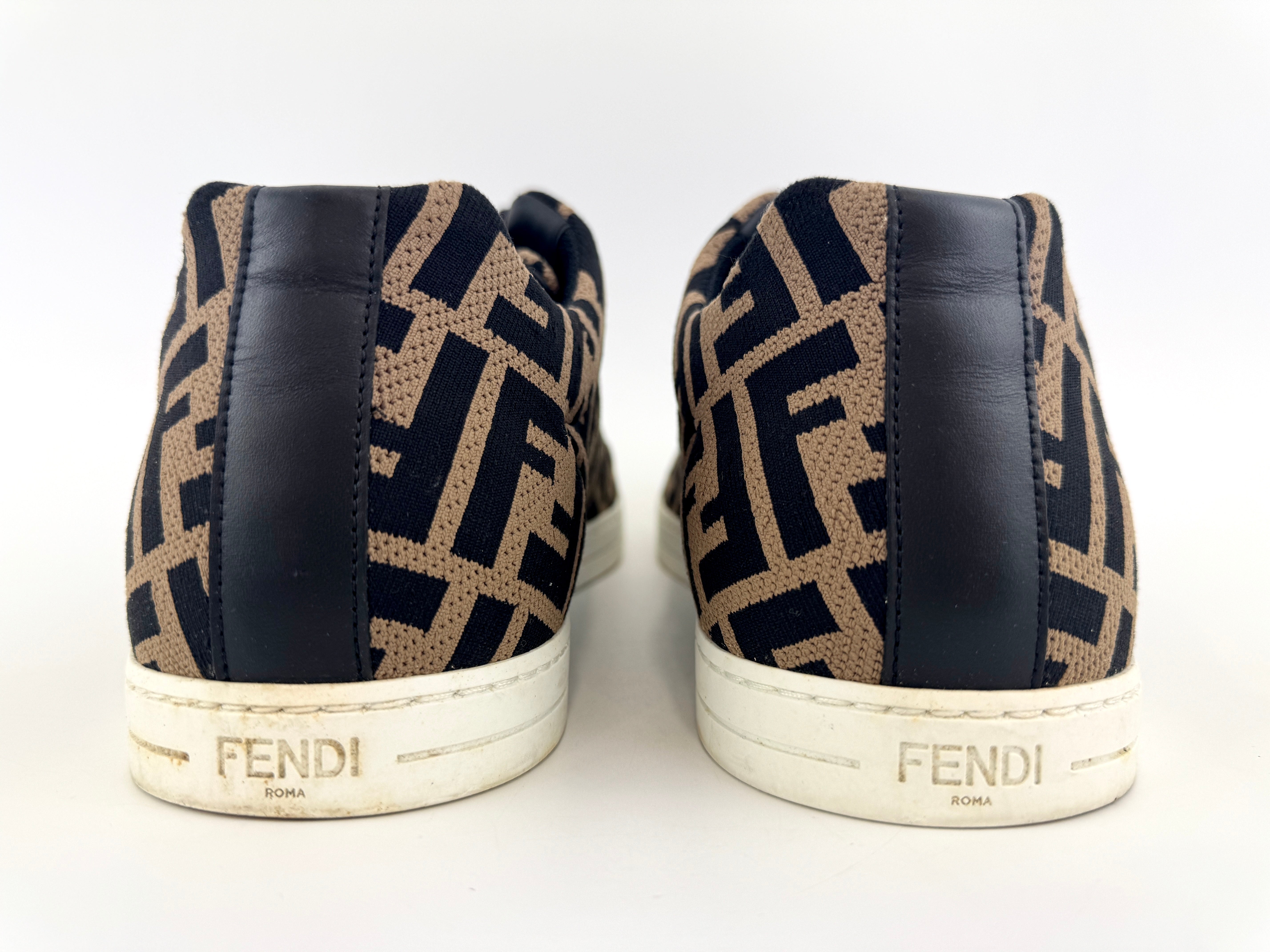 Fendi FF Motif Lace-Up Low Sneaker Almond Black Size US 9 | Glampot