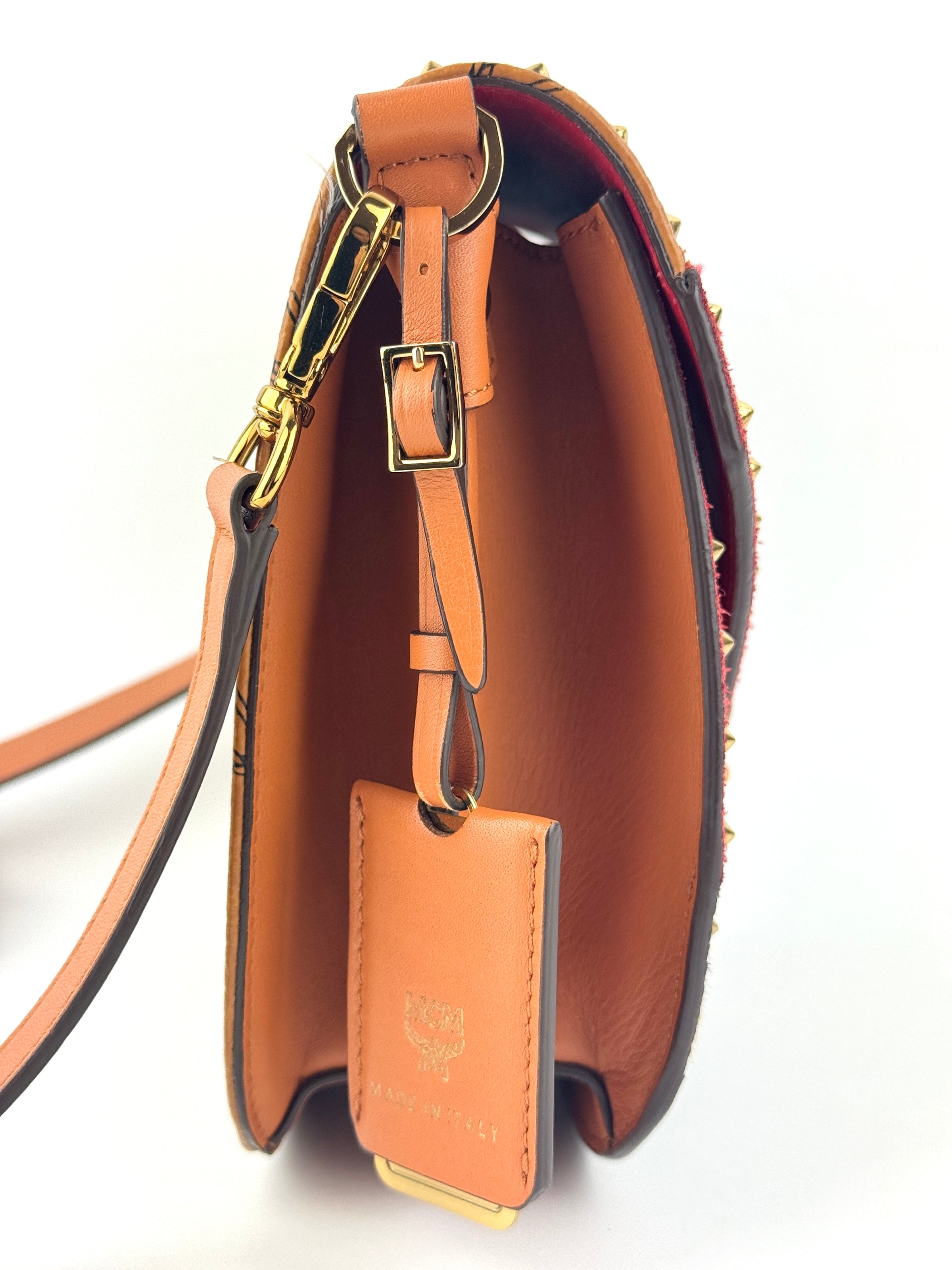 Suede Calf Hair Visetos Patricia Crossbody Bag Cognac Multicolor