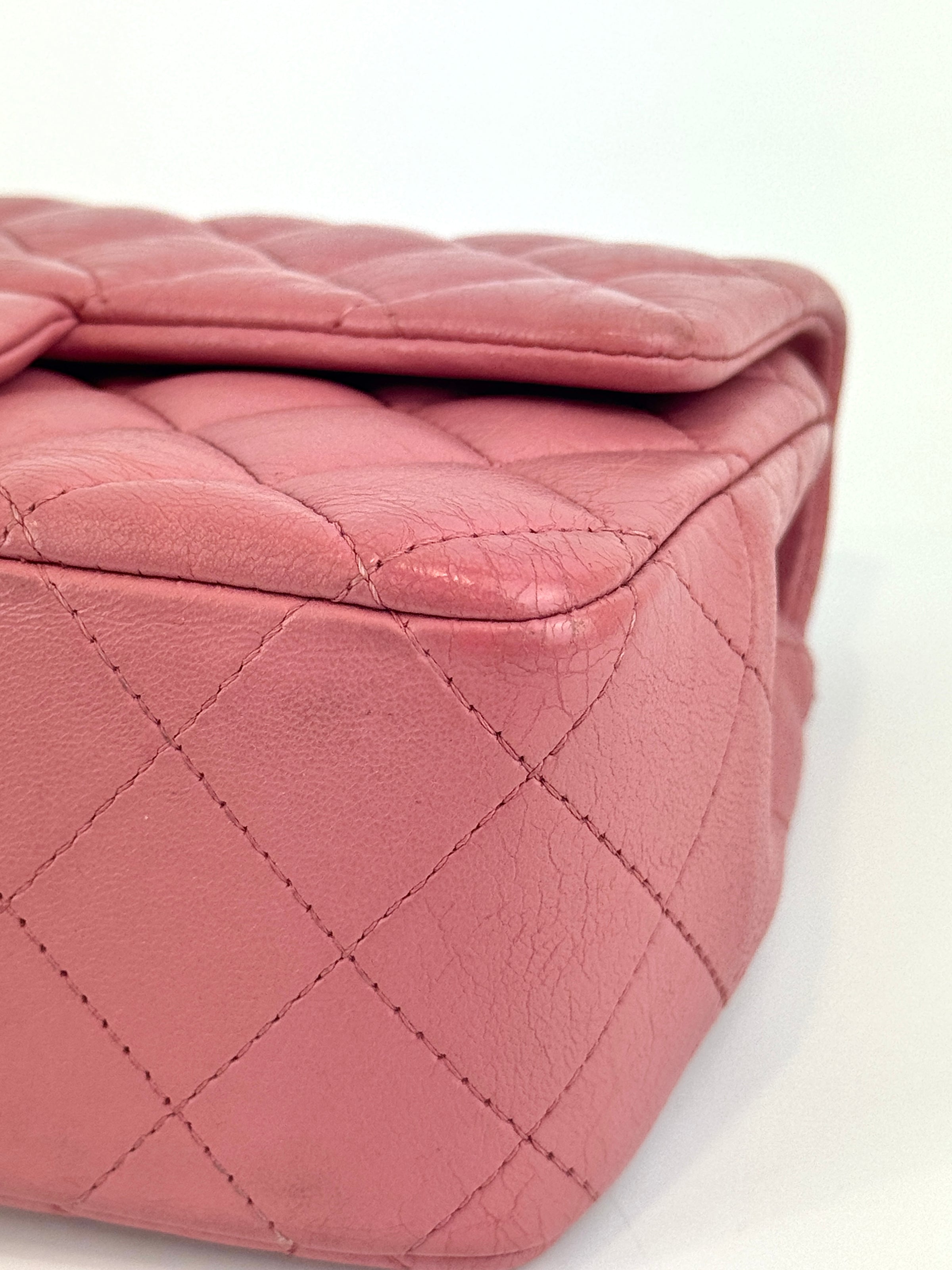 A69900 Pink Mini Classic Rectangular Quilted Lambskin Flap Bag in SHW
