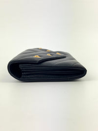 Lambskin Chevron Quilted Medallion Gusset Wallet Black