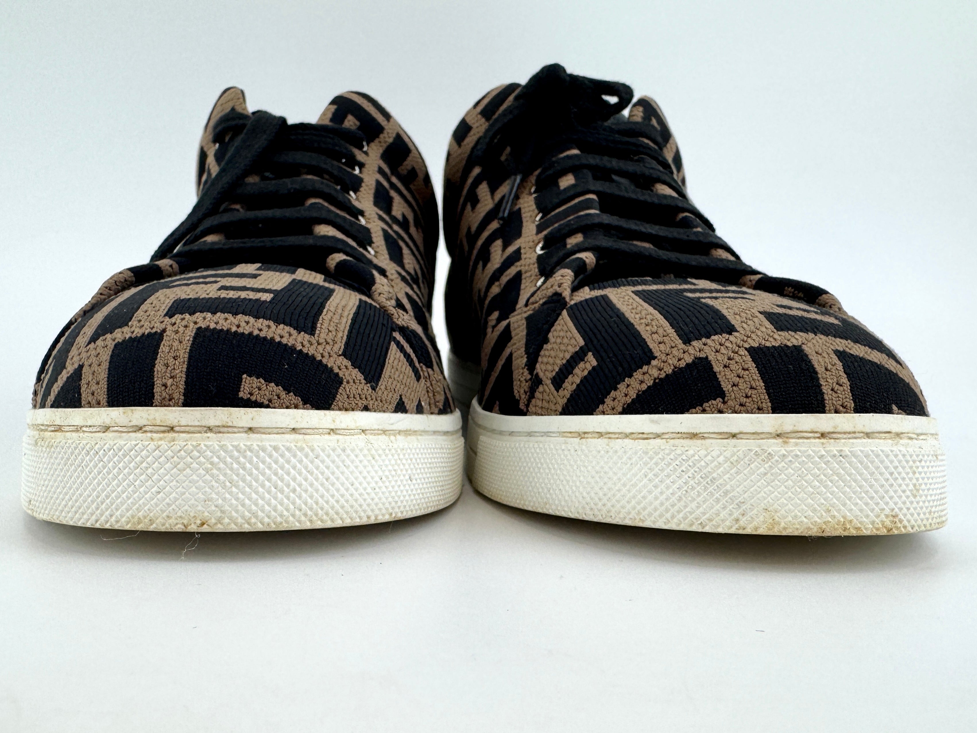 Fendi FF Motif Lace-Up Low Sneaker Almond Black Size US 9 | Glampot