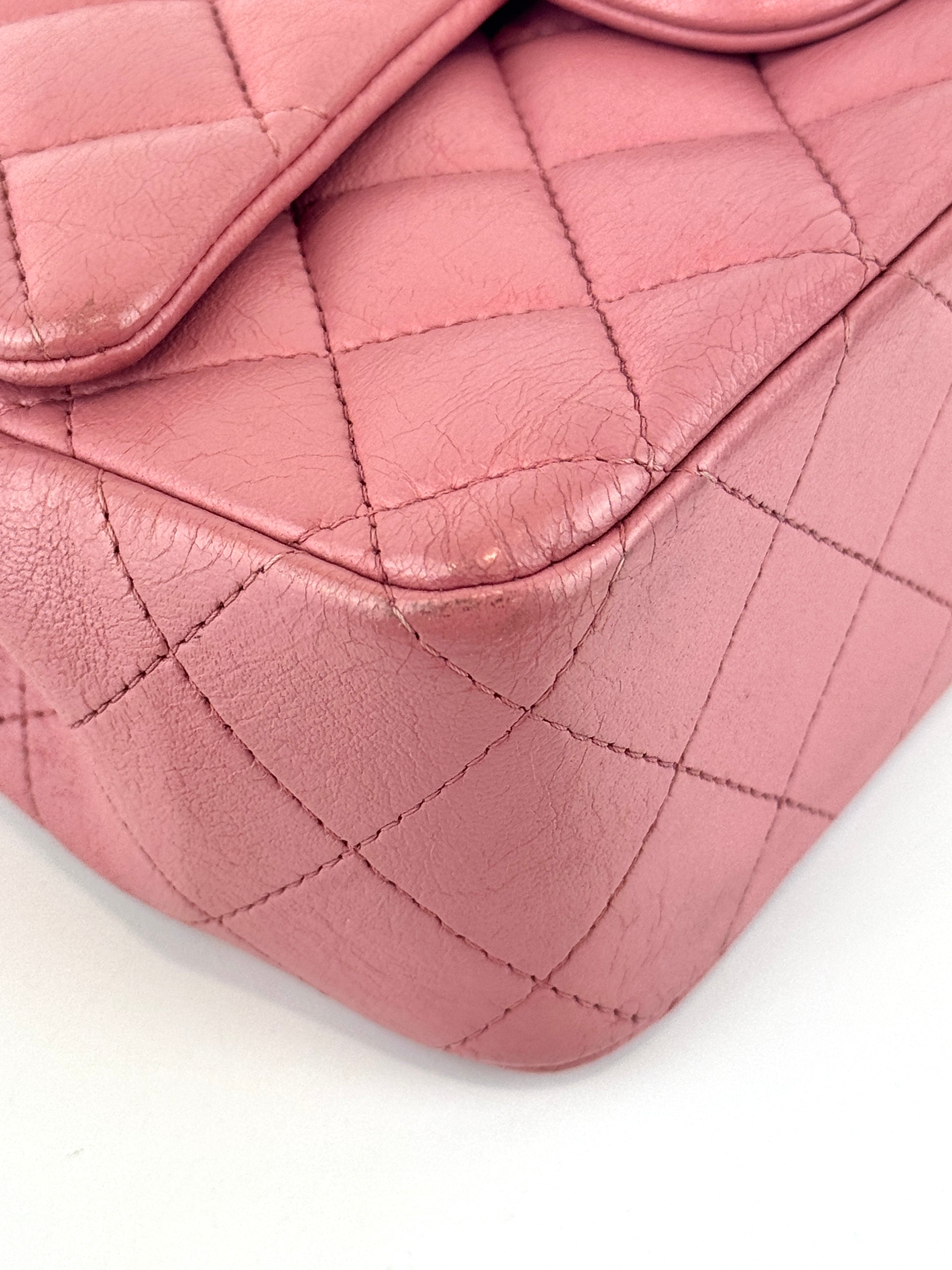 A69900 Pink Mini Classic Rectangular Quilted Lambskin Flap Bag in SHW
