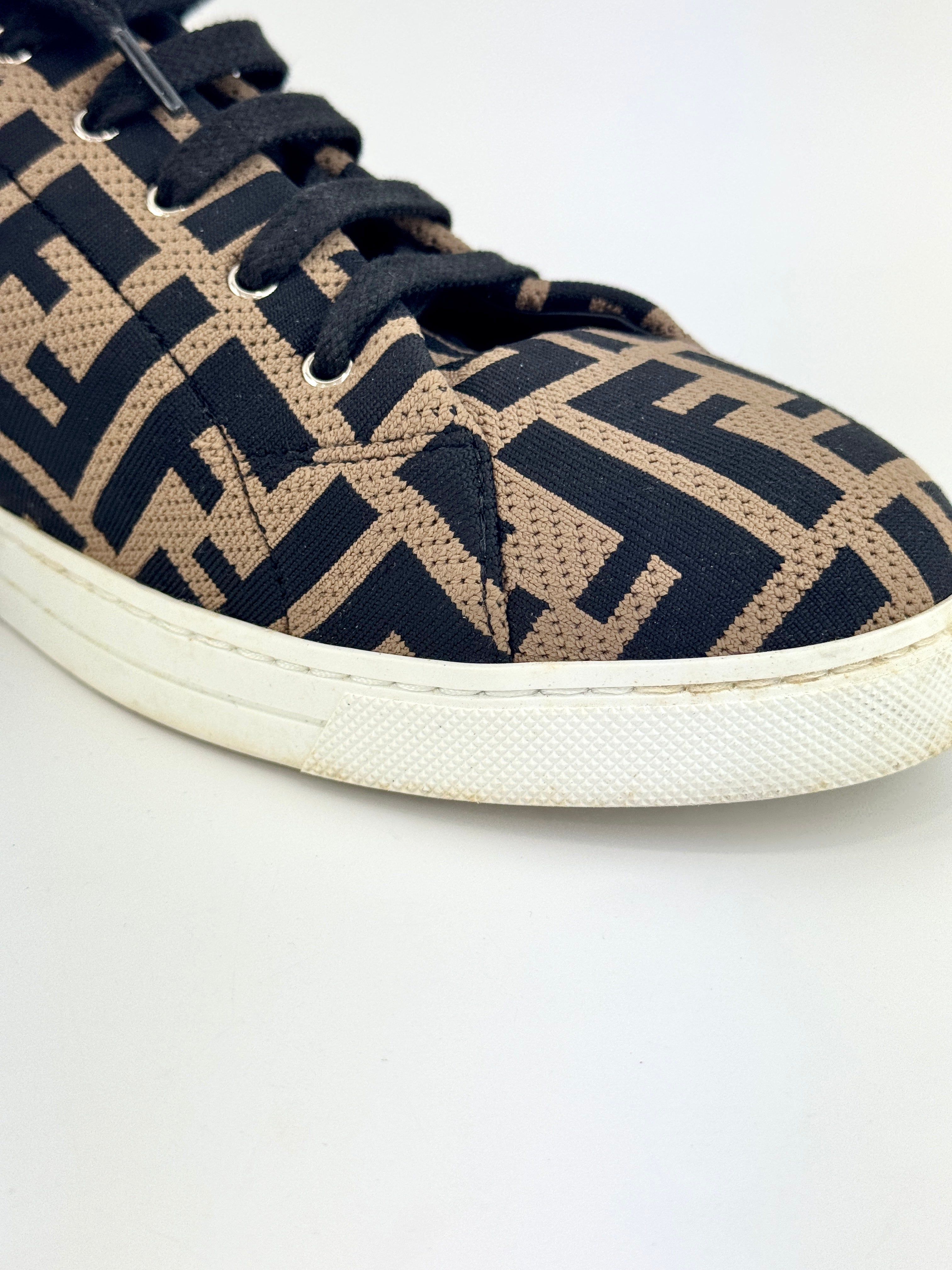 Fendi FF Motif Lace-Up Low Sneaker Almond Black Size US 9 | Glampot