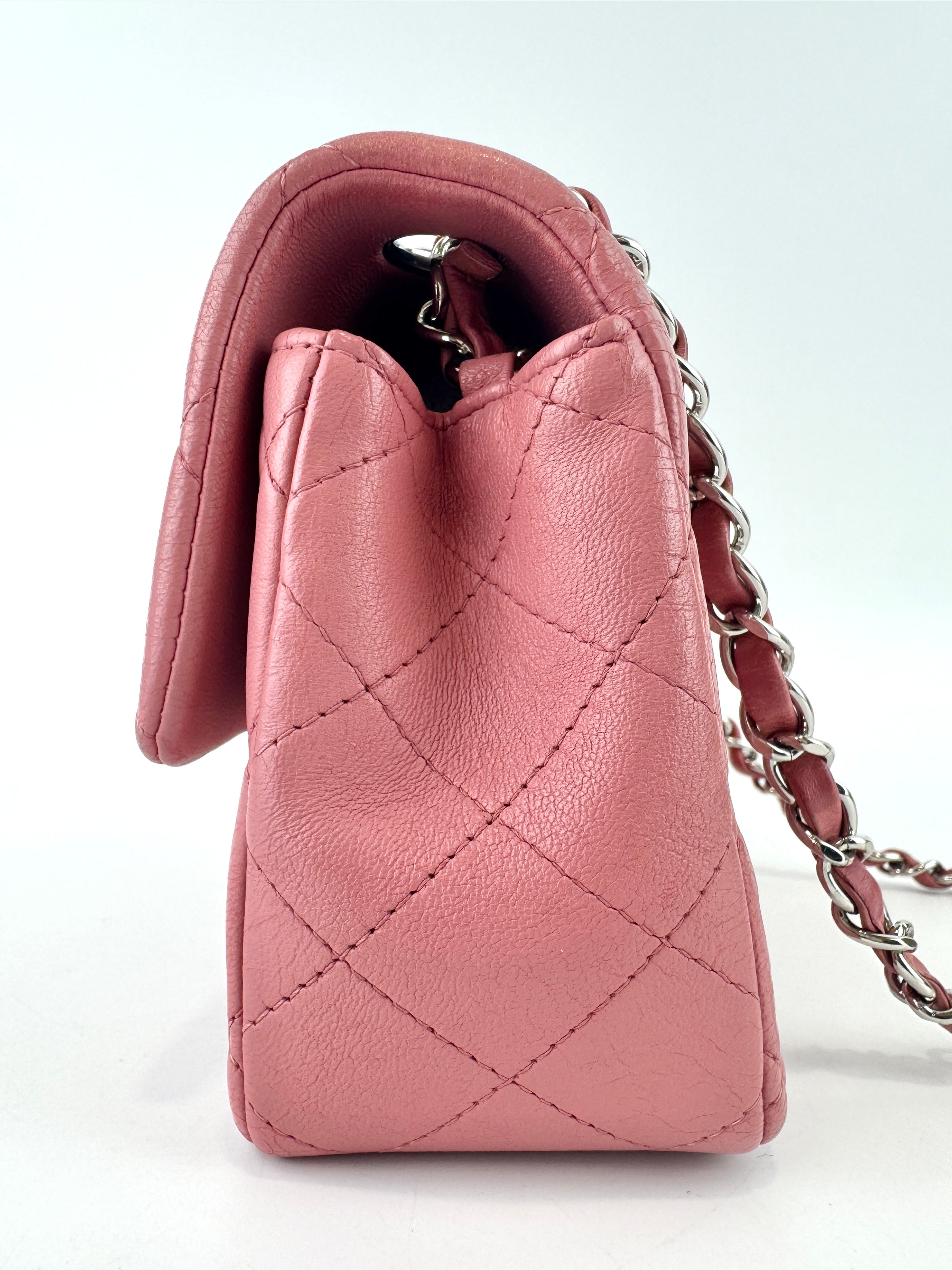A69900 Pink Mini Classic Rectangular Quilted Lambskin Flap Bag in SHW