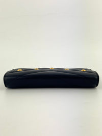 Lambskin Chevron Quilted Medallion Gusset Wallet Black