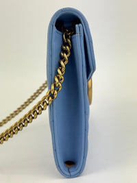 GG Marmont Matelasse Leather Chain Wallet in Light Blue - Glampot