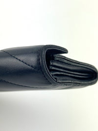 Lambskin Chevron Quilted Medallion Gusset Wallet Black