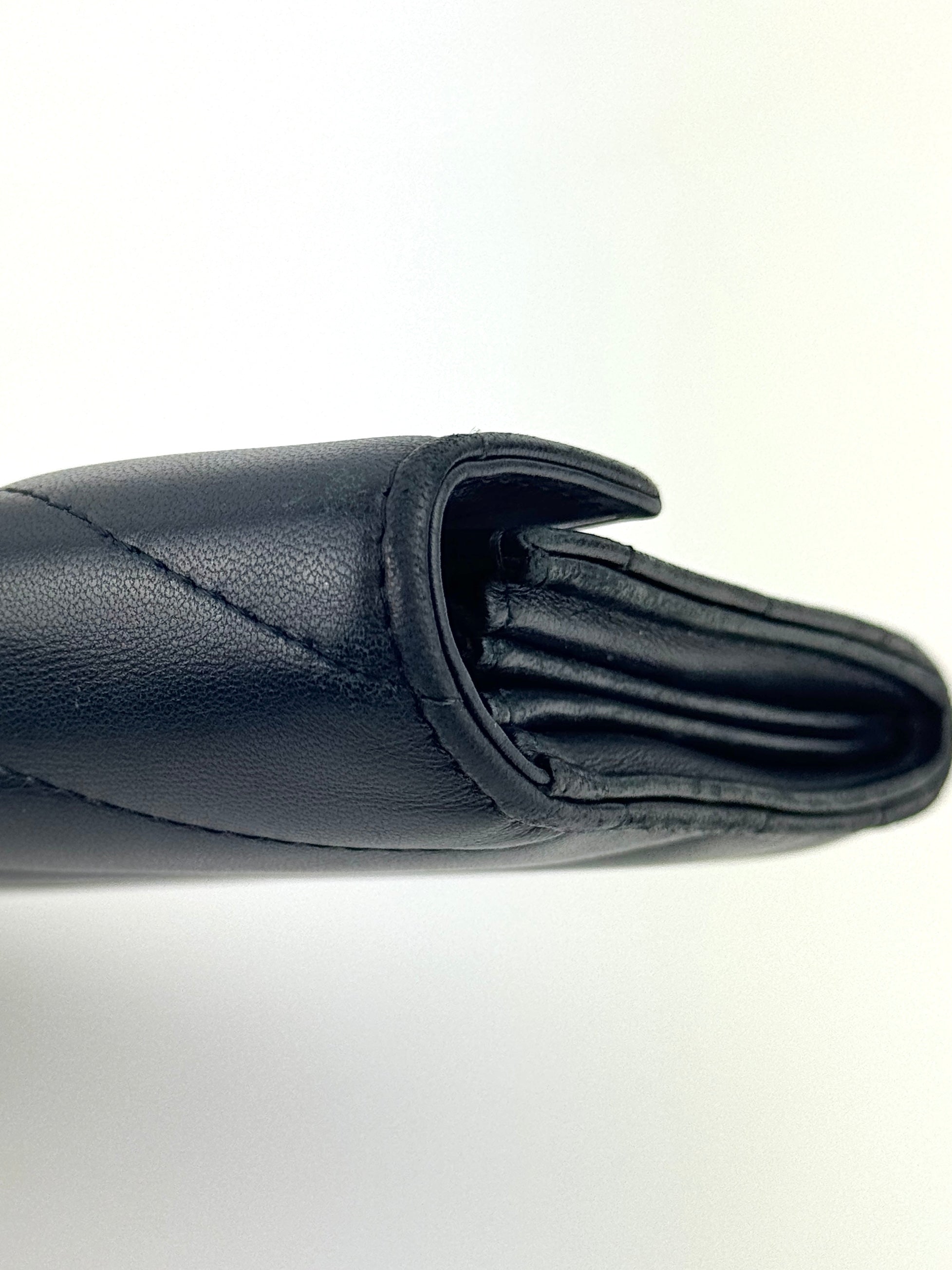 Lambskin Chevron Quilted Medallion Gusset Wallet Black