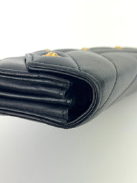 Lambskin Chevron Quilted Medallion Gusset Wallet Black