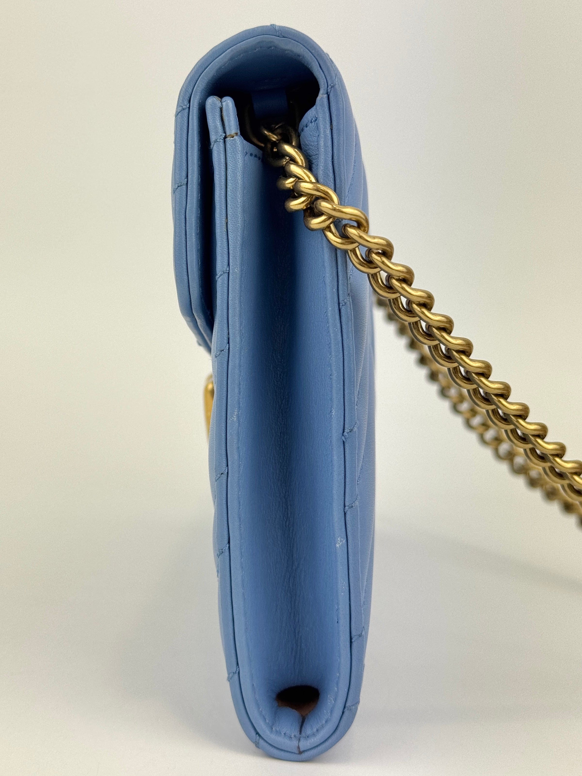 GG Marmont Matelasse Leather Chain Wallet in Light Blue - Glampot