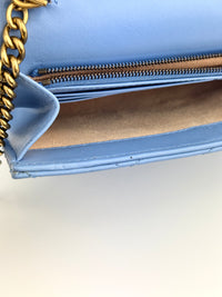 GG Marmont Matelasse Leather Chain Wallet in Light Blue - Glampot