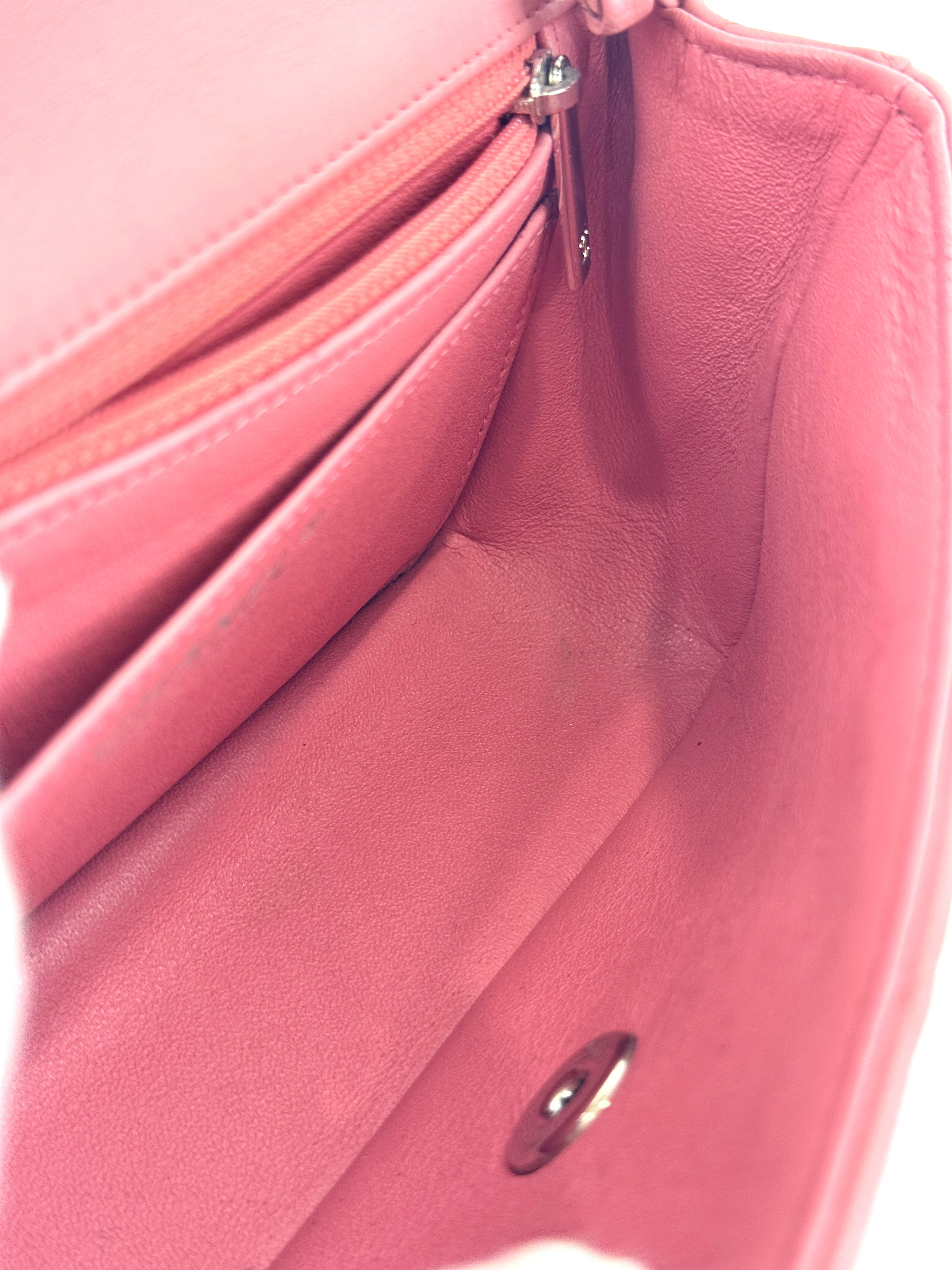 A69900 Pink Mini Classic Rectangular Quilted Lambskin Flap Bag in SHW