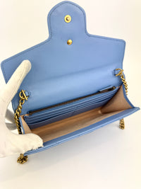 GG Marmont Matelasse Leather Chain Wallet in Light Blue - Glampot