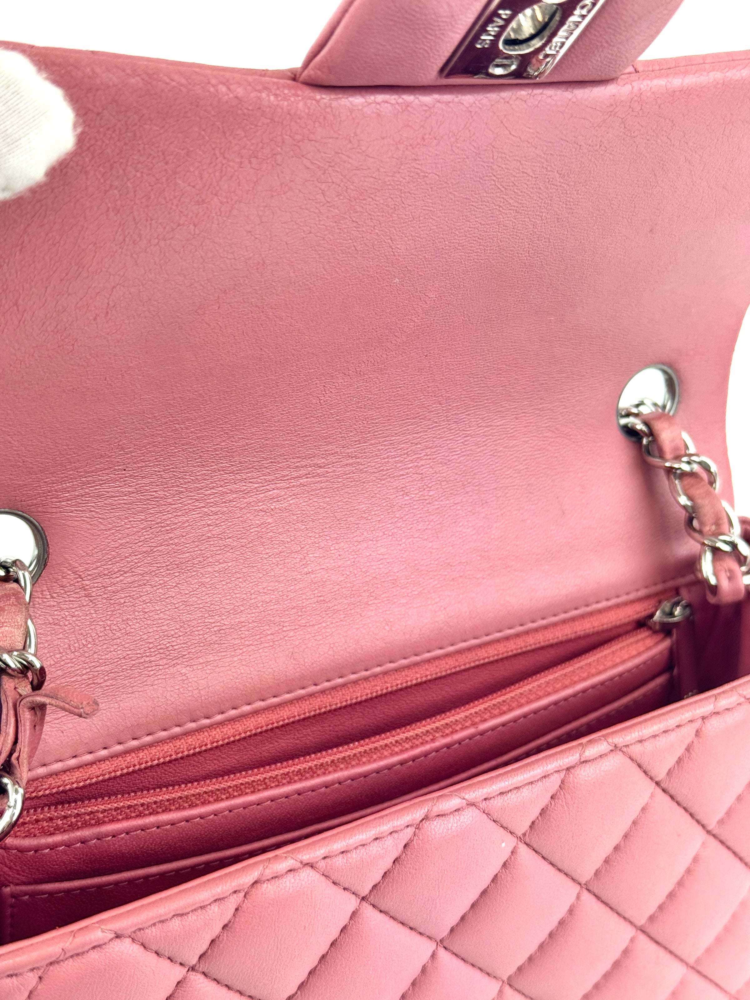 A69900 Pink Mini Classic Rectangular Quilted Lambskin Flap Bag in SHW