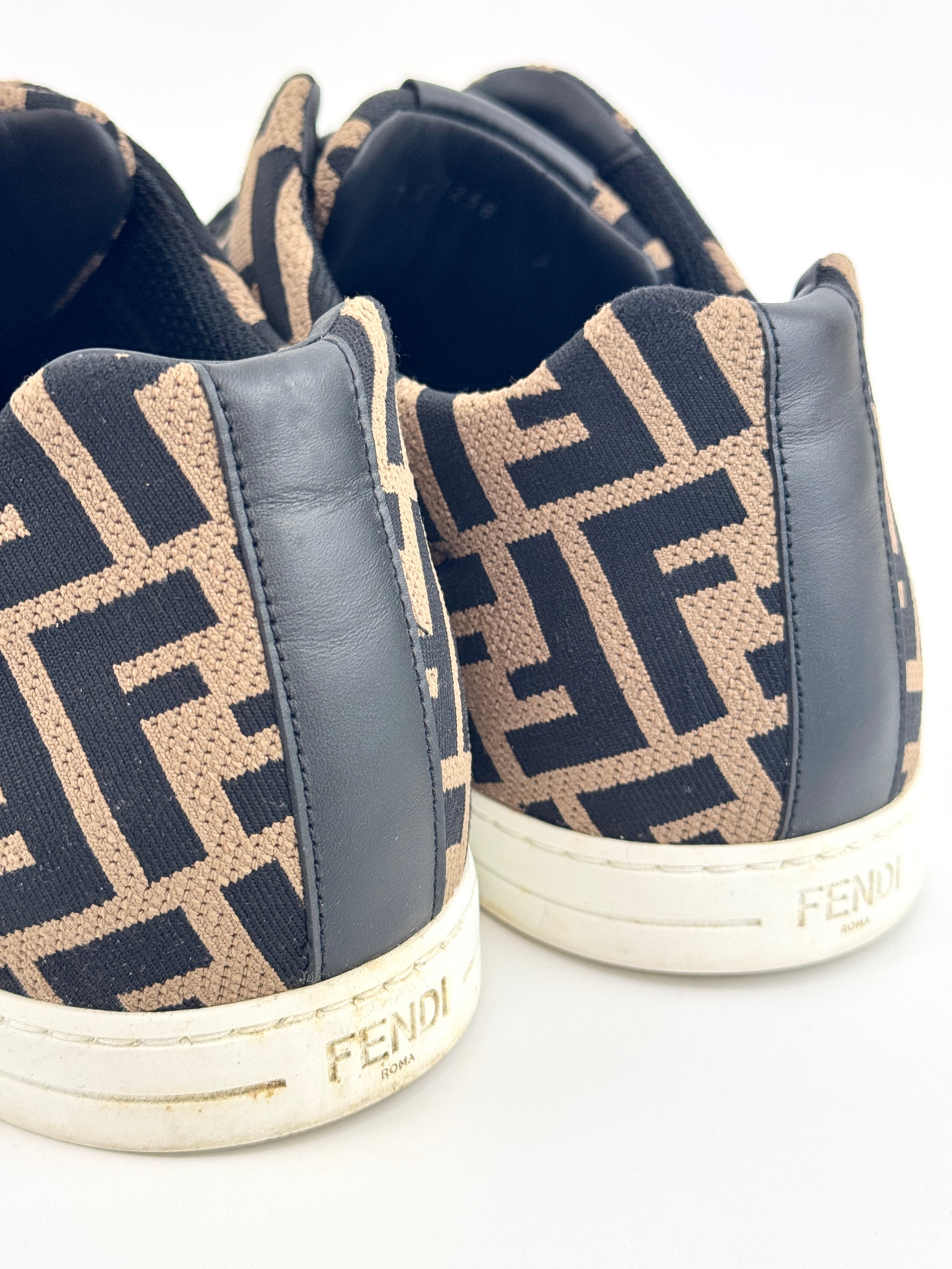 Fendi FF Motif Lace-Up Low Sneaker Almond Black Size US 9 | Glampot