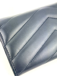 Lambskin Chevron Quilted Medallion Gusset Wallet Black