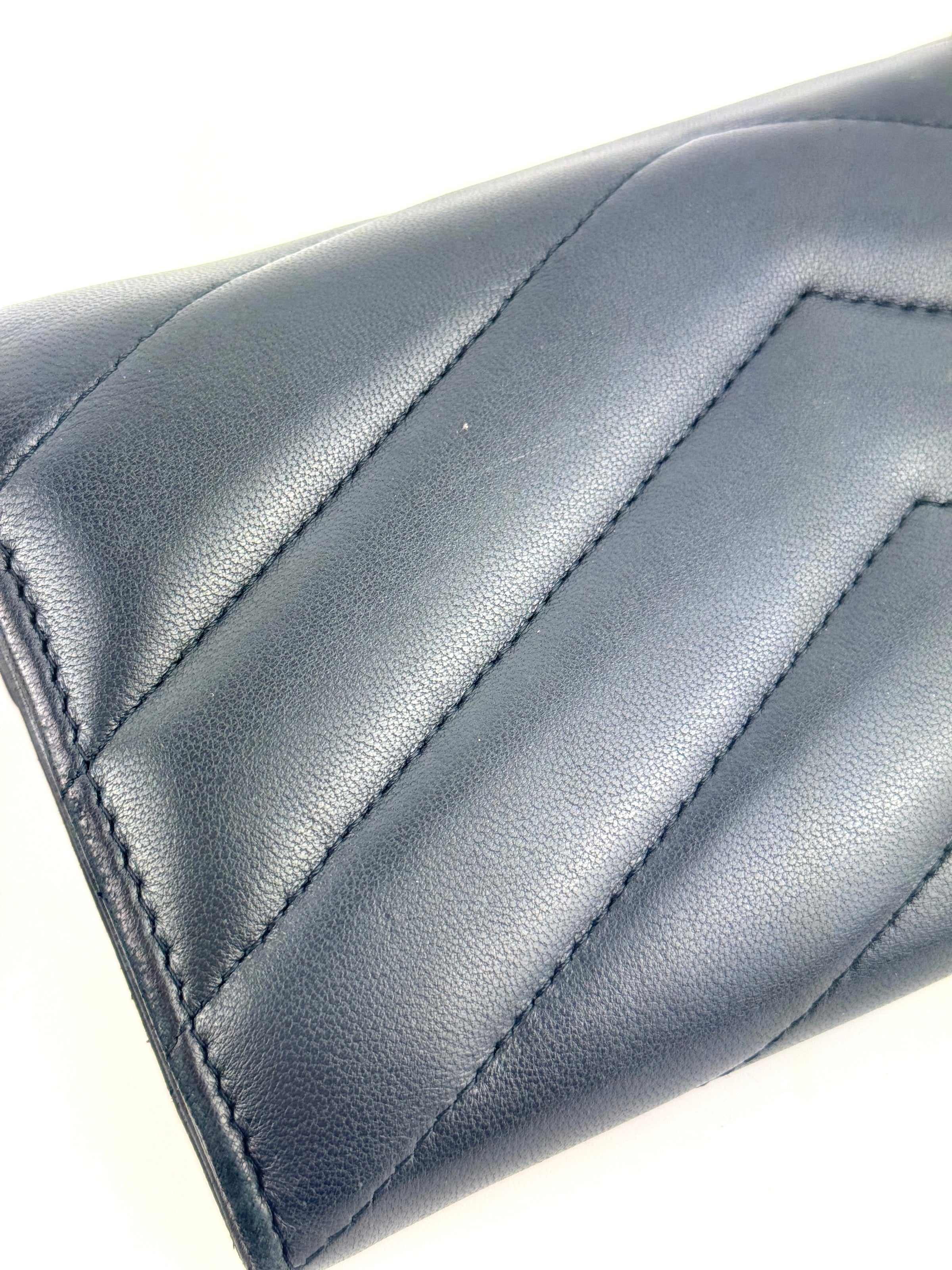 Lambskin Chevron Quilted Medallion Gusset Wallet Black