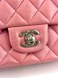 A69900 Pink Mini Classic Rectangular Quilted Lambskin Flap Bag in SHW