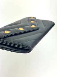 Lambskin Chevron Quilted Medallion Gusset Wallet Black