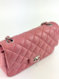 A69900 Pink Mini Classic Rectangular Quilted Lambskin Flap Bag in SHW