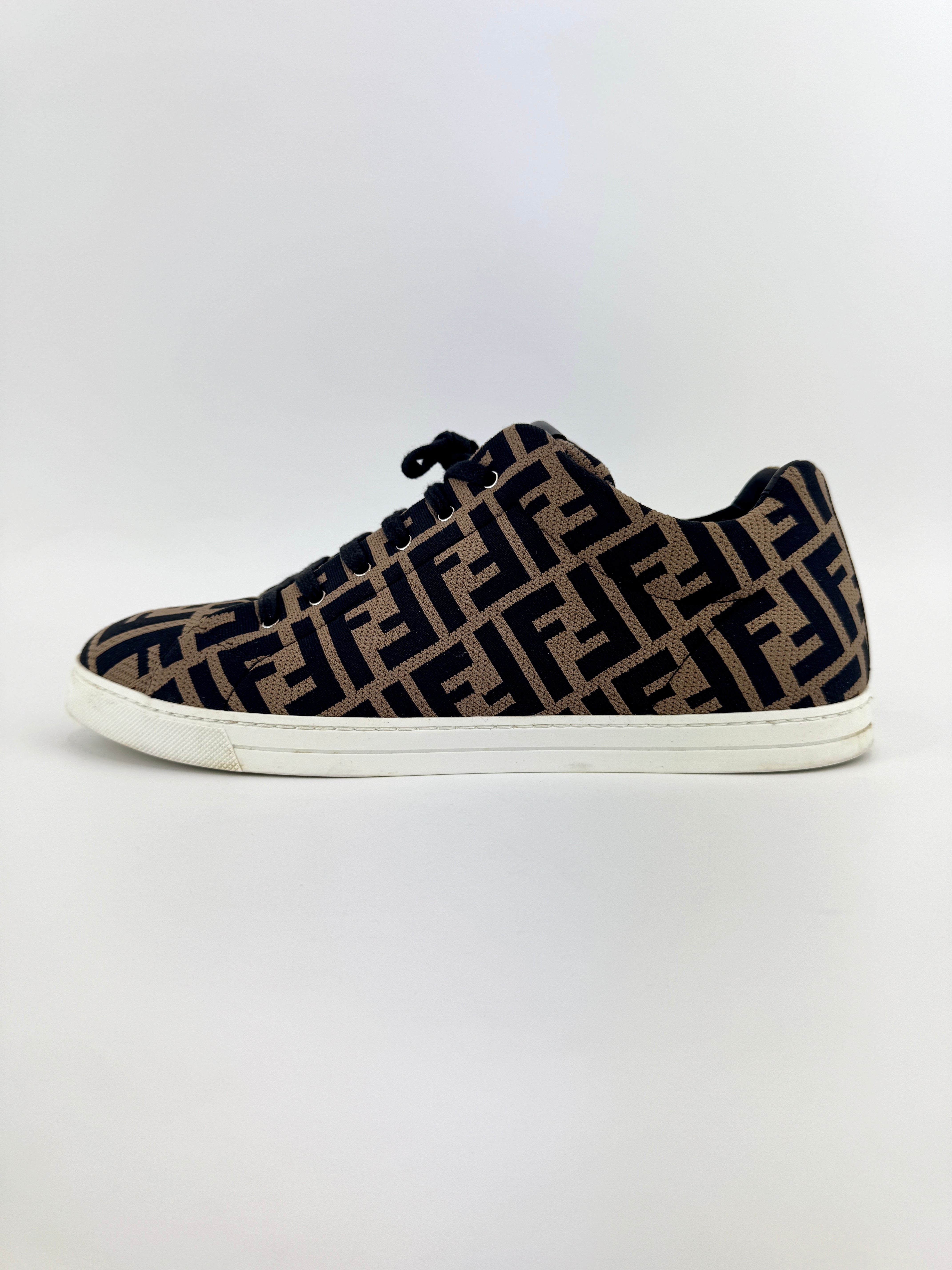 Fendi FF Motif Lace-Up Low Sneaker Almond Black Size US 9 | Glampot
