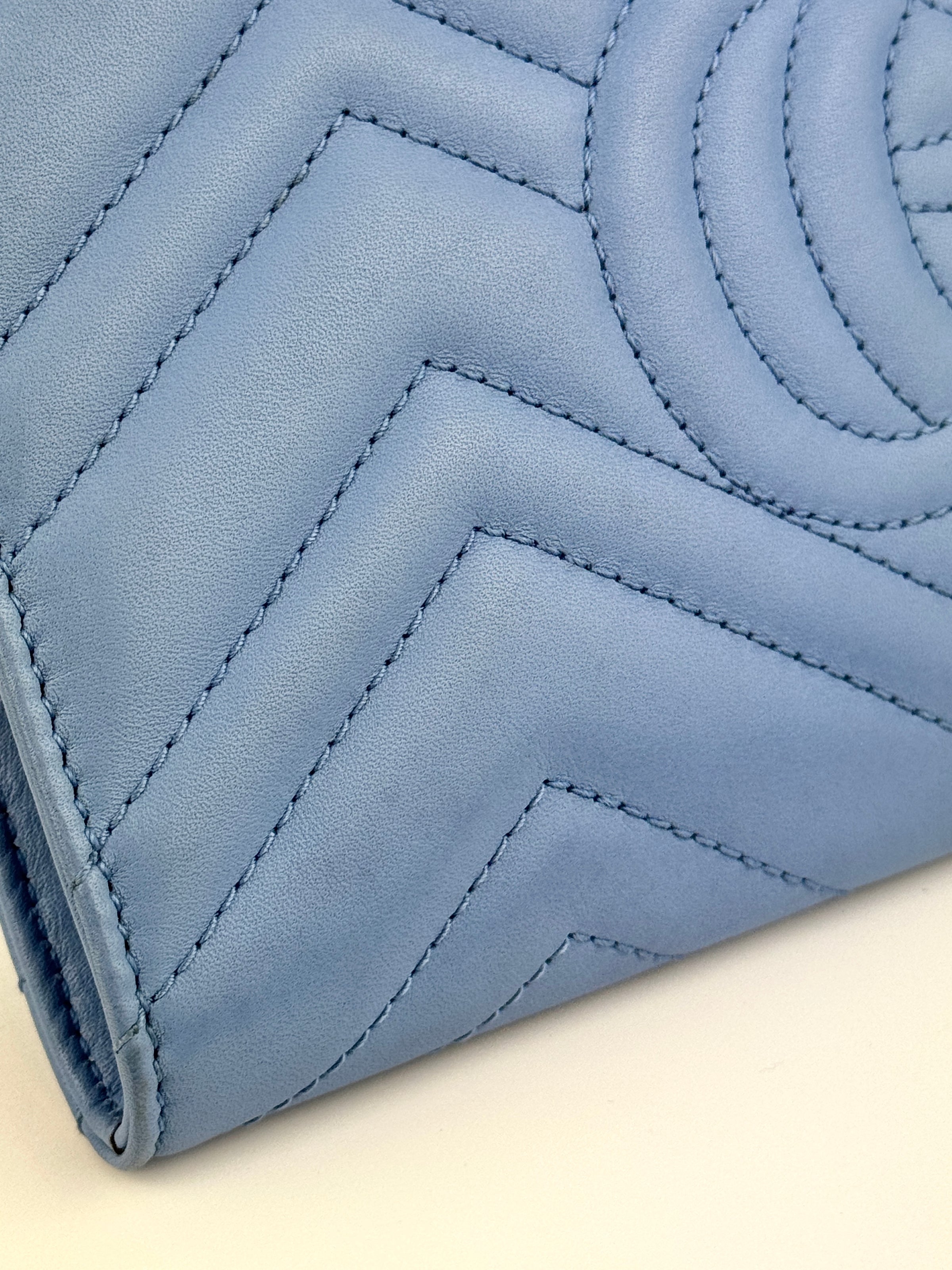 GG Marmont Matelasse Leather Chain Wallet in Light Blue - Glampot