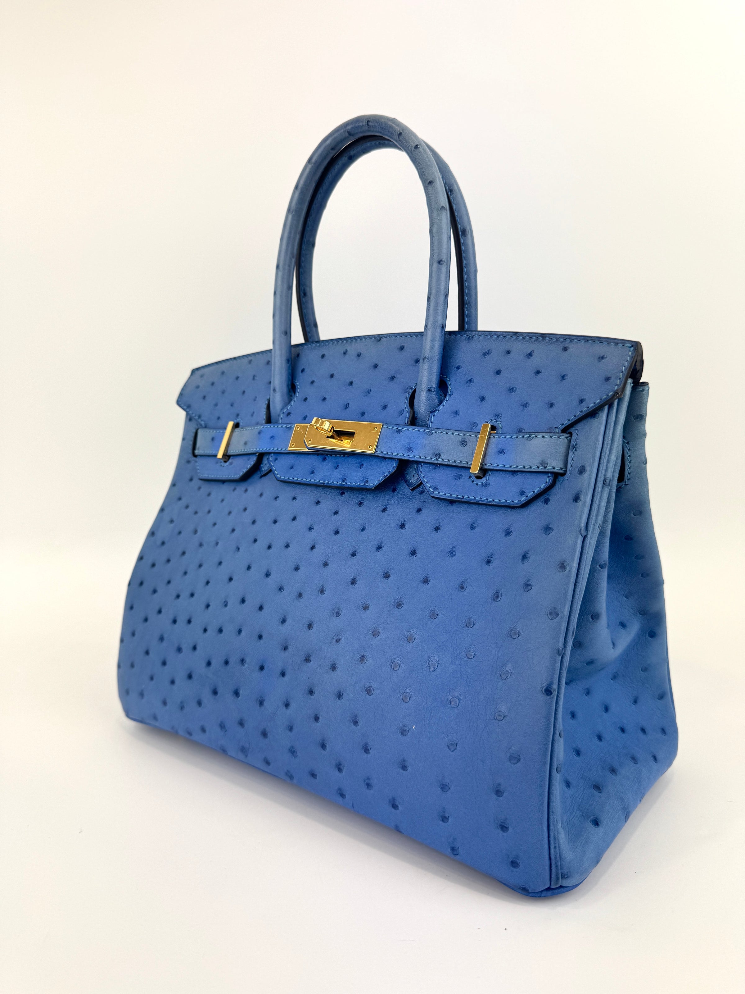 Birkin 30 Ostrich Bleuet GHW - Glampot