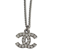 10V Crystal Coco Mark Strass Rhinestone Clear Silver CC Necklace