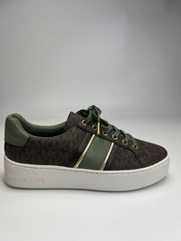Poppy Stripe Lace Up Sneakers in White/Green/Brown