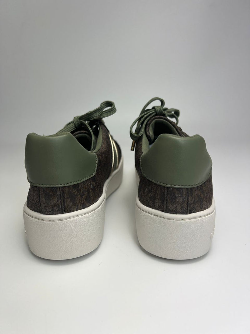 Poppy Stripe Lace Up Sneakers in White/Green/Brown